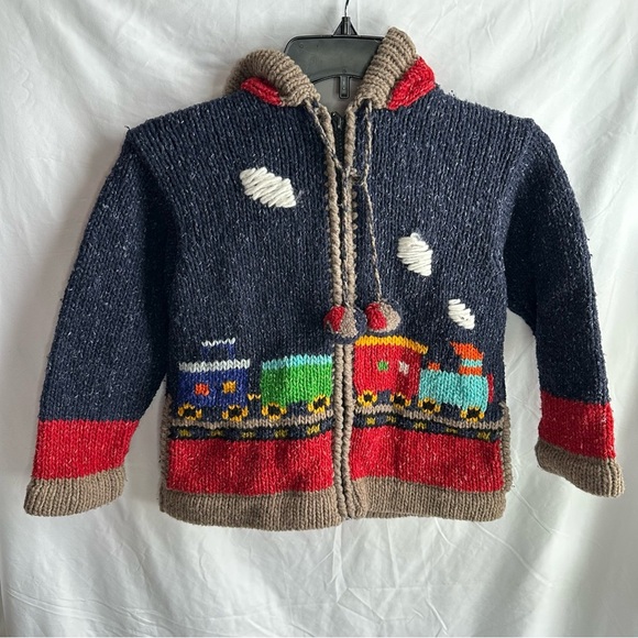 invisible world Other - Invisible World Hand Knit Train Sweater Full Zip with Hood Size 6